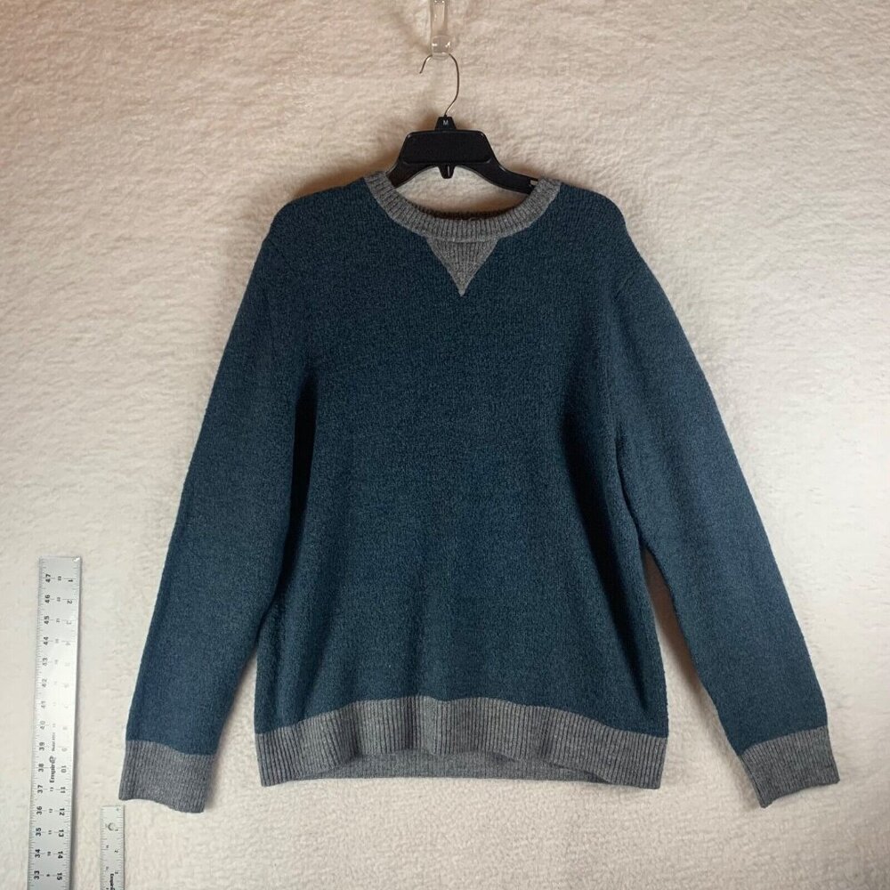 Upwest Men's Ribbed Crewneck‎ Long Sleeve Blue Pullover Knit Sweater Size L 8973